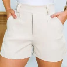 Short Feminino Alfaiataria Social Cintura Alta com Elástico Elegante Versátil