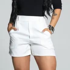 Short Feminino Alfaiataria Social Cintura Alta com Elástico Premium Sem Ziper
