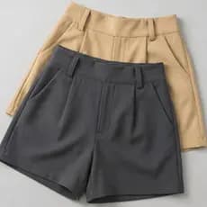 Kit 2 Shorts Alfaiataria Feminino Social Cintura Alta com Elástico Atras