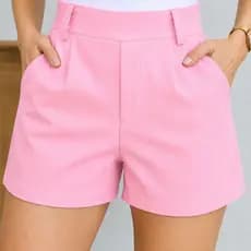 Short  Alfaiataria Casual Feminino Cintura Alta com Elástico Atras