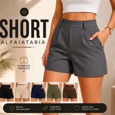 Short Feminino Alfaiataria Casual com Elástico Atras