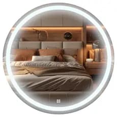 Espelho Redondo Jateado Varias Medidas Iluminado 3 tons Led Botao Touch Barbearia Sala Salão Maquiagem