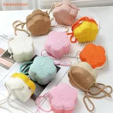 [baipestoner] Bolsa De Ombro Artesanal Para Crianças E Meninas , Mensageiro De Palha Com Flores , Chaves Moedas Fofa De
