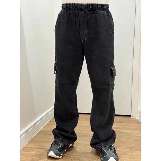 Calça Cargo Grafite Bolso Lateral Street Urbano Estilo Rua Streetwear Estonada Cinza Grafite