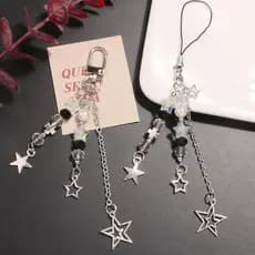 Goth Y2K Telefone Charme Estrela Pérola Chaveiro Pingente Bolsa Corrente De Com Contas Acessório Bonito Par