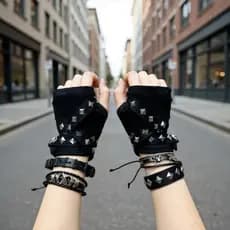 Luvas Sem Dedos Punk Gótico Rebite Oversleeve Manguito Cosplay Hip Hop Moda Trajes Acessório