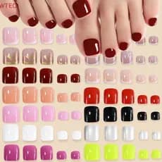 (WTED) 96 Pcs 4 Grade Curto Quadrado Pontas De Unha Falsa Cobertura Completa Artificial Acrílico Pé Nail Art Ponta Impre