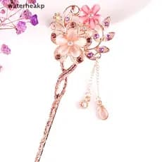 (waterheakp) Presilha De Cabelo Com Pedra Olho De Gato/Flor Dupla/Strass/Grampo