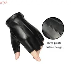 Quente Sem Dedos Luvas Masculinas De Couro Motor Punk Preto Meio Dedo Ao Ar Livre De Condução Dos Homens