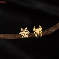 Quente Dos Desenhos Animados Teia De Aranha Brincos De Aço Inoxidável Feminino Ouro Preto Animal Piercing Elegante Simpl