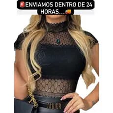Body feminino gola alta renda em tule com bojo