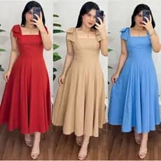 vestido midi feminino duna linho com laço na manga