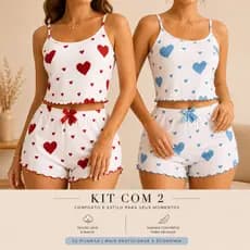 Kit 2 Pijama Feminino Verão Baby Dool Curto Sensual Blogueirinha Sex Pijama Estampado Feminino