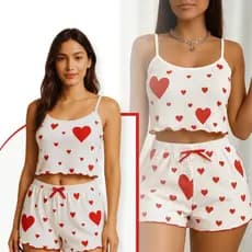 Pijama Baby Doll Short Doll Blogueirinha Coração - Conjunto de Pijama para Dormir Feminino