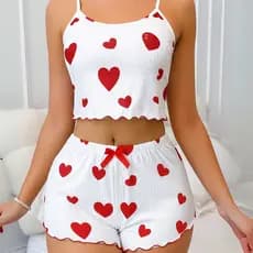 Conjuntinho Baby doll Feminino Canelado de Coração - Pijama baby Dool Feminino