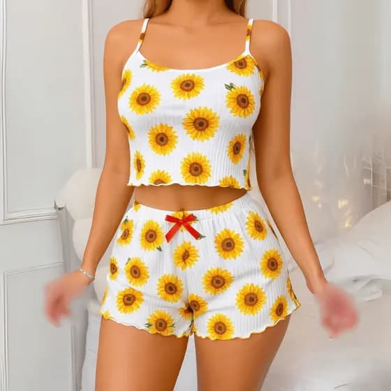 Baby Doll Pijama Short Doll Blogueirinha Girassol - Conjunto de Pijama para Dormir