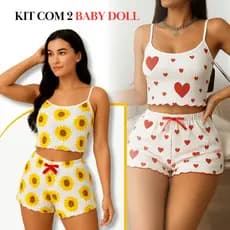 Kit 2 Conjuntinho Pijama Feminino Baby Doll Babadinho Modelo Blogueirinha Verão
