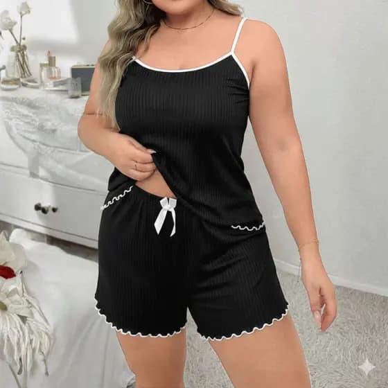 Baby Doll Plus Size Feminino Conjunto Short Doll Canelado Moda Noite Confortável