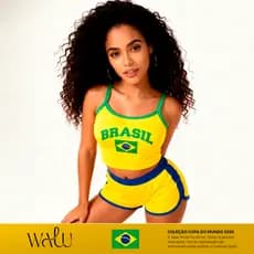 Blusa Regatinha Cropped Brasil Feminina | Regata Tendência 2026 Verao Carnaval Copa do mundo