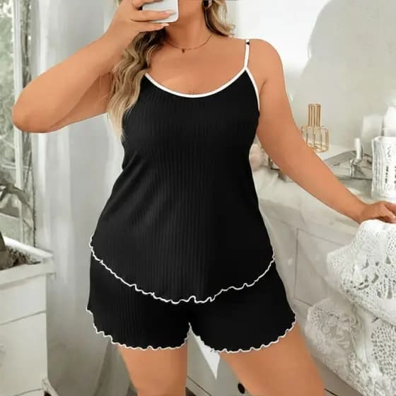 Babydoll Plus Size Feminino Pijama Verão Liso Canelado G1 ao G3