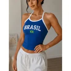 Camiseta Cropped Blusinha Regata do Brasil Feminina Verde Amarela Copa do Mundo