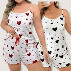 Kit 2 Pijamas Plus Size Feminino Baby Doll Coração Verão Conjunto G1 G2 G3