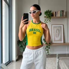 Regata Cropped Brasil Feminina Estilosa Blusa Verde Amarela Estampada Com Elasticidade Confortável