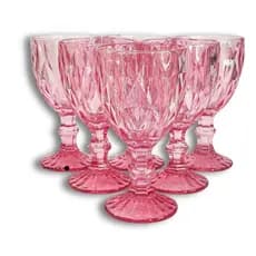 Jogo 6 Taças Rosa Diamond Vidro Grosso Suco Água Refrigerante Vinho