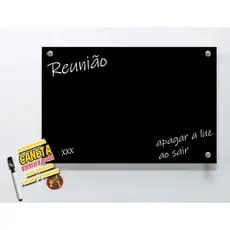 Lousa planner de parede grander 90x60 preta acrlico black piano sem furo com caneta escreve e apaga