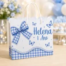 ENVIO IMEDIATO Sacolinhas Personalizadas Laço Xadrez com Nome e Idade Festa Infantil