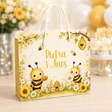 ENVIO IMEDIATO Kit Sacolinhas Personalizadas Abelhinhas com Nome e Idade Lembrancinha Infantil