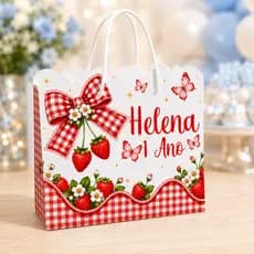 ENVIO IMEDIATO Kit Sacolinhas Personalizadas Tema Moranguinho com Nome e Idade Lembrancinha Infantil