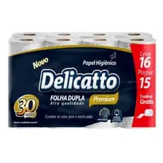 16 Rolos 30m Folha Dupla Papel Higiênico Delicatto
