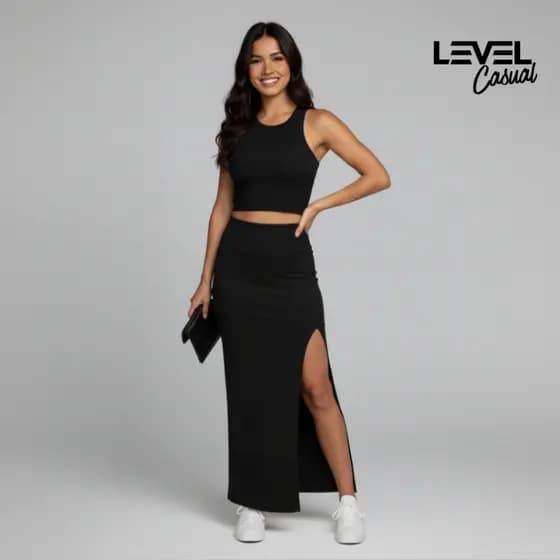 Conjunto Feminino Saia e Regata Ribana Premium Level