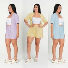 Conjunto Feminino Varias Cores Kimono e Short Confortavel Verão 2026 Level