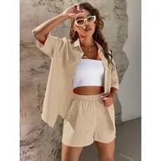 Conjunto Feminino Crepinho Confortavel Verão 2026 Blusa e Short
