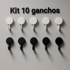 Kit 10 Ganchos Adesivos Organizador Multiuso Plástico Parede Preto e Branco Dupla Face