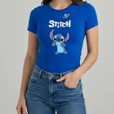 Blusa Feminina Stitch Planetas Camiseta Manga Curta Baby Look Do P Ao XG