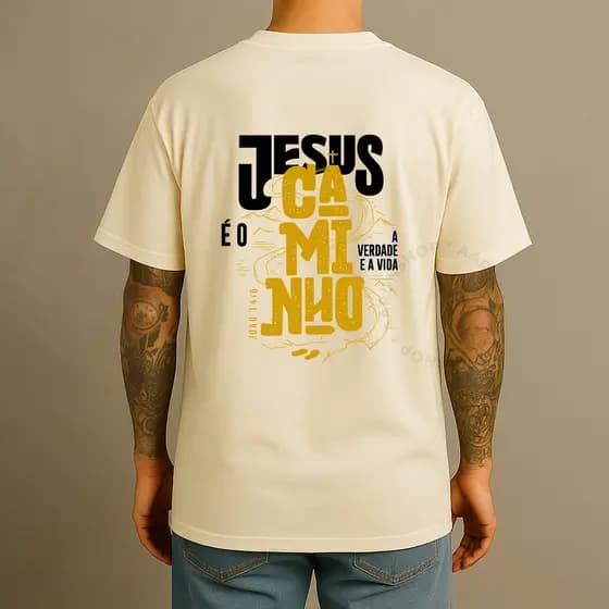 Camiseta Cristã Camisa Masculina e Feminina Streetwear Jesus é o Caminho 100% Algodão