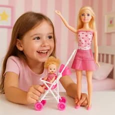 Boneca Mel Cuidados de Mãe com Carrinho e Filhinha – Brink+ Original | Brinquedo Infantil Educativo