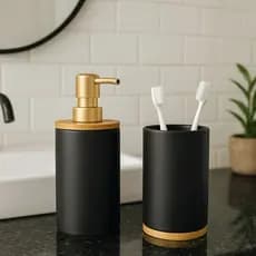 Kit Banheiro Lavabo Porta Sabonete liquido Dispenser e Porta Escova de Dente Cerâmica para Decoração