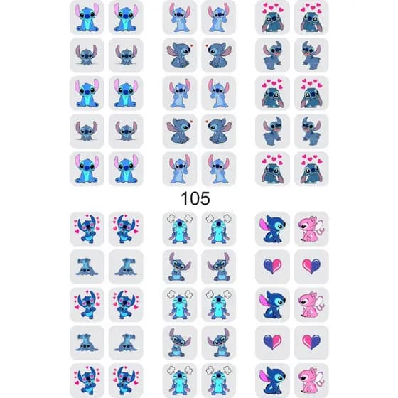 60 Adesivos de unha 3D Lilo Stitch   COD S01