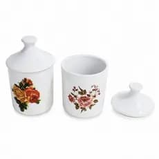 Kit 2 potes Açucareirosou lavabo  300 ML c/tampa - Porcelana - Decorado,VAI AO FORNO E MICRO ONDAS