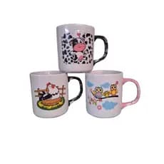 KIT 3 CANECAS 300ML DECORADA BICHOS,PORCELANA VAI AO FORNO E MICRO ONDAS
