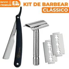 Kit Navalha Profissional Barbeador Retrô Masculino Lâminas Inox Acabamento Para Barba Sobrancelha