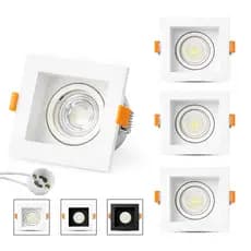 3 Spots Recuado Embutir Luminária + Lâmpadas Led Mr16 Dicroica Gu10 Quadrado Teto Sala Branco Preto