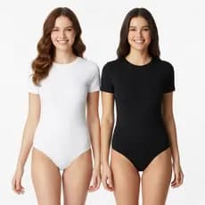 KIT 2 BODY COLLANT FEMININO SEGUNDA PELE MANGA CURTA GOLA CARECA COM FECHO SLIM/PLUS SIZE