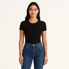 Body Feminino Plus Size Manga Curta Gola Careca Básico Segunda Pele Collant Preto e Branco
