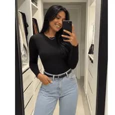 Body Feminino Inverno Manga Longa Segunda Pele Plus Size Térmico/BODY COLLANT PRETO BÁSICO SUPLEX P AO G4