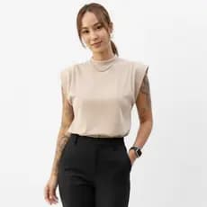 Camiseta Feminina Regata T-Shirt Muscle Tee Gola Alta Básica Estilosa Casual 100% Algodão